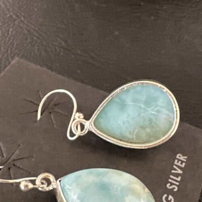 Navajo Blue Larimar Dangle Earrings | Sterling Silver | Authentic Native American Handmade | 17289