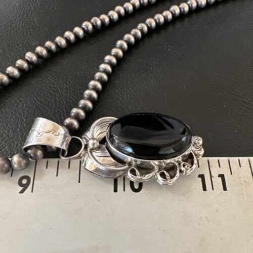 Navajo Pearls Black Onyx Necklace Pendant | Sterling Silver | Authentic Native American Handmade | 16524