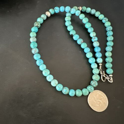 Navajo Blue Turquoise Necklace | Sterling Silver Pearls | 22" | Authentic Native American Handmade | 16951
