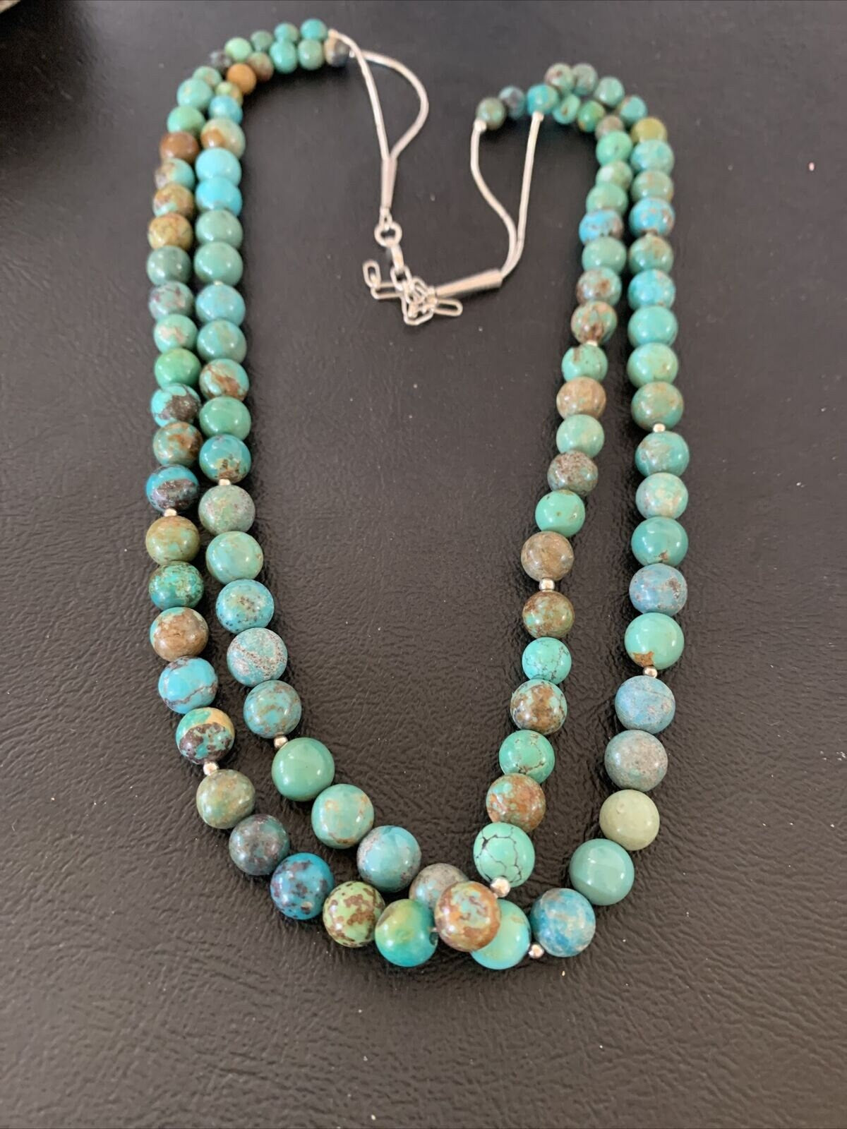 Navajo Sterling Silver Heishi Necklace | Blue Green Turquoise Beads | Authentic Native American Handmade | 02023
