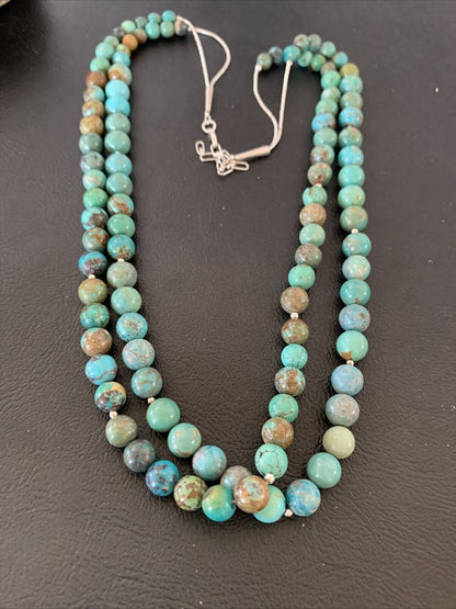 Navajo Sterling Silver Heishi Necklace | Blue Green Turquoise Beads | Authentic Native American Handmade | 02023