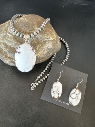Navajo Wild Horse Necklace Pendant and Earrings Set | Sterling Silver | Authentic Native American Handmade | 15738