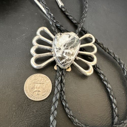 Men's Bolo Tie | White Buffalo Turquoise | Sterling Silver | Navajo | Authentic Native American Handmade | 16798