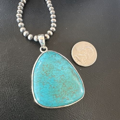 Men's Navajo Blue Spiderweb Turquoise Pendant Necklace | Sterling Silver | Native American Handmade | 16205