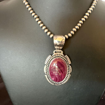 Navajo Purple Spiny Oyster Pendant | Sterling Silver | Native American Handmade Necklace | 16355