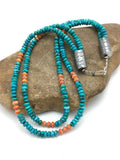 Native American Sterling Silver Blue Turquoise Spiny Pendant Necklace | 3091