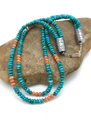 Native American Sterling Silver Blue Turquoise Spiny Pendant Necklace | 3091