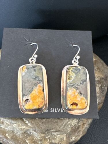 Navajo Bumblebee Jasper Earrings | Sterling Silver | Authentic Native American Handmade | 15841