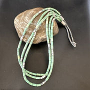 Navajo Pearls Green Turquoise Necklace | Sterling Silver | Authentic Native American Handmade | 3S 17395