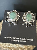Navajo Black Onyx Green Jade Earrings | Sterling Silver | 1" | Authentic Native American Handmade | 15333