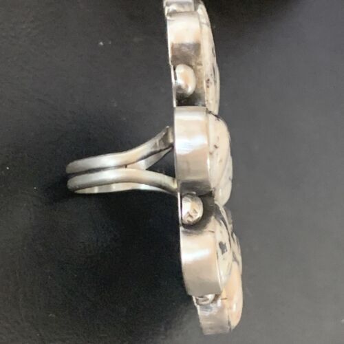 Navajo White Buffalo Turquoise Multi-Stone Ring | Authentic Native American Sterling Silver | Sz 7.5 | 11892