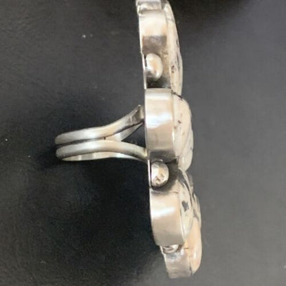 Navajo White Buffalo Turquoise Multi-Stone Ring | Authentic Native American Sterling Silver | Sz 7.5 | 11892