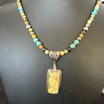 Men's BumbleBee Jasper Pendant Necklace | Navajo Pearls | Sterling Silver | Authentic Native American | 16881