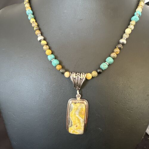 Men's BumbleBee Jasper Pendant Necklace | Navajo Pearls | Sterling Silver | Authentic Native American | 16881