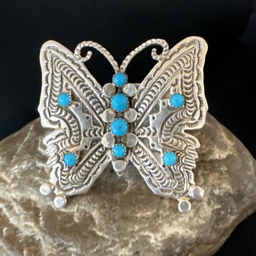Navajo Turquoise Butterfly Ring | Authentic Native American Sterling Silver | Multi-Stone | Adjustable Women's Sz 7 | 16171