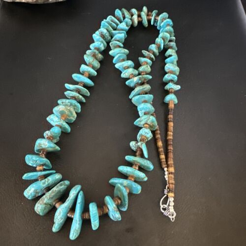 Blue Kingman Nugget Turquoise Necklace | Navajo Sterling Silver | Authentic Native American | 36" | 15285 Graduated