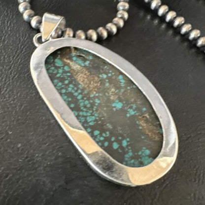 Navajo Blue Spiderweb Turquoise Pendant Necklace | Sterling Silver Pearls | Authentic Native American Handmade | 15568