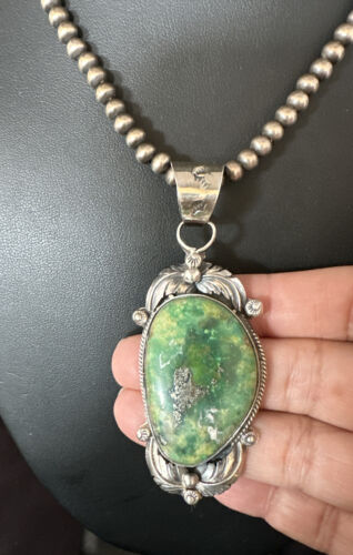 Sonoran Gold Turquoise Pendant Necklace | Navajo Sterling Silver Beads | Authentic Native American Handmade | 14854