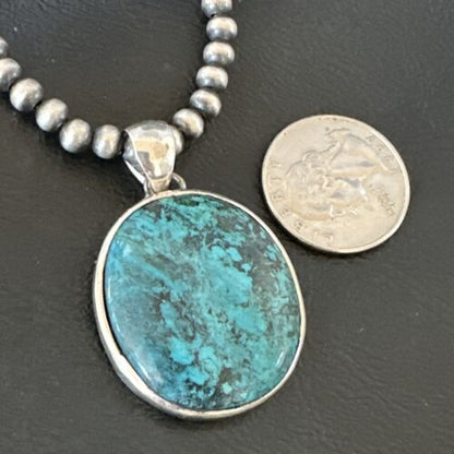 Men's Navajo Blue Spiderweb Turquoise Pendant Necklace | Sterling Silver | Authentic Native American Handmade | 16225