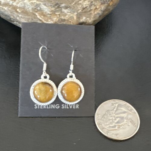 Southwestern Navajo Coffee Tiger's Eye Dangle Earrings | Sterling Silver | Authentic Native American Handmade | 16964