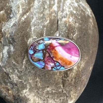 Navajo Blue Turquoise Purple Spiny Oyster Ring | Sterling Silver | Sz 8 | Authentic Native American Handmade | 16623