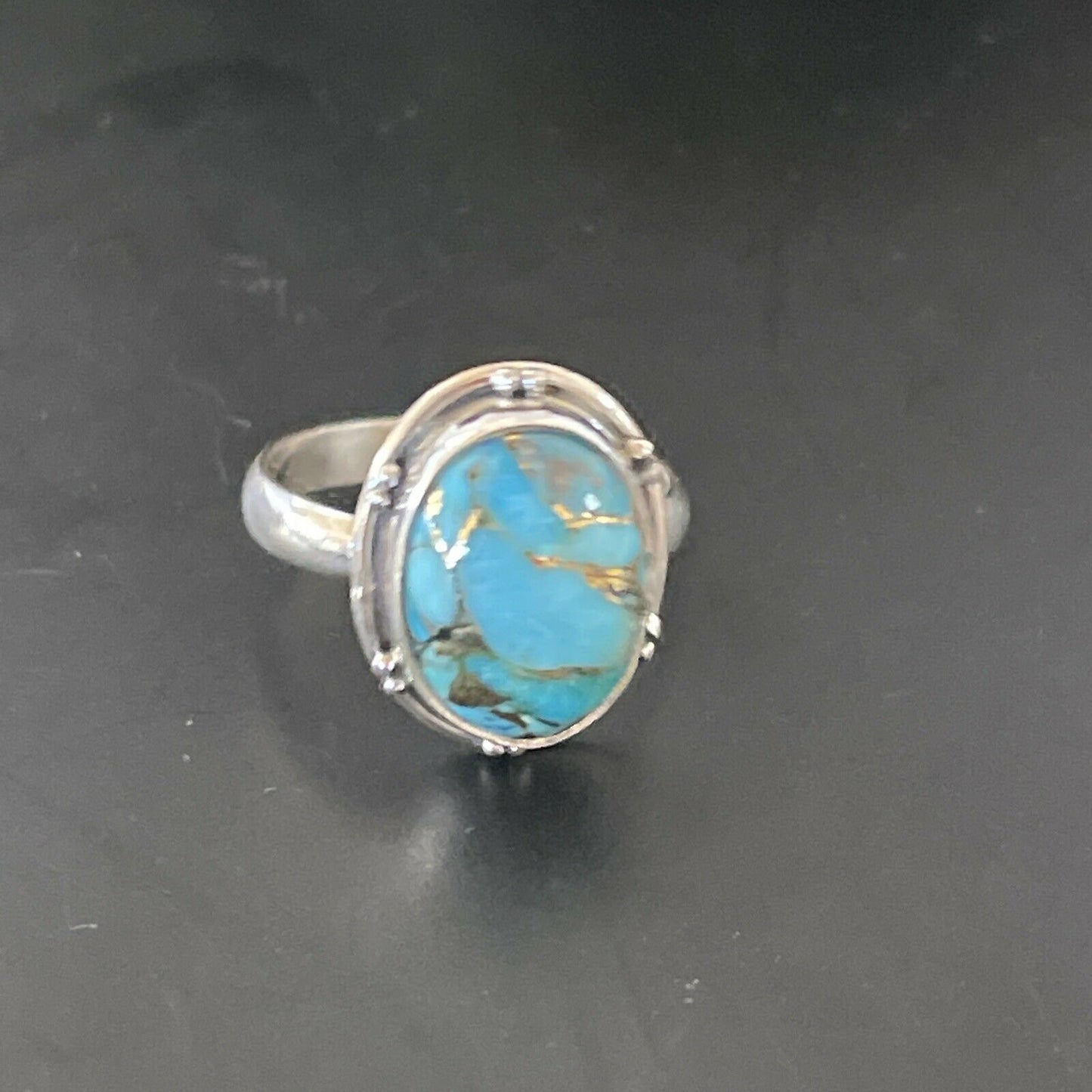 Navajo Blue Turquoise Ring | Sterling Silver | Sz 7 | Authentic Native American Handmade | 11417