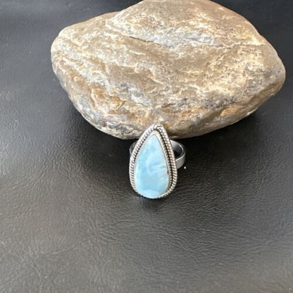 Navajo Blue Larimar Ring | Sterling Silver | Sz 10 | Authentic Native American Handmade | 16598