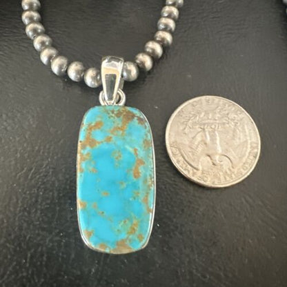 Navajo Blue Kingman Turquoise Pendant Necklace | Sterling Silver | 20" | Authentic Native American Handmade | 16698