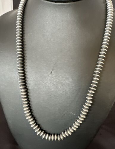 Navajo Pearl Sterling Silver Saucer Bead Necklace | Hand Strung 7mm | 20" | Authentic Native American | 60720
