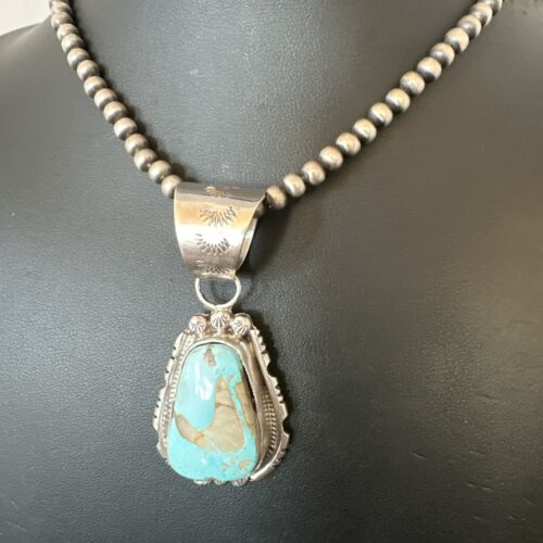 Navajo Pearls Turquoise Necklace with Royston Pendant | Sterling Silver | Authentic Native American Handmade | 17130