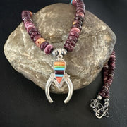 Navajo Purple Spiny Oyster Turquoise Naja Pendant Necklace | Sterling Silver | Authentic Native American Handmade | 16809