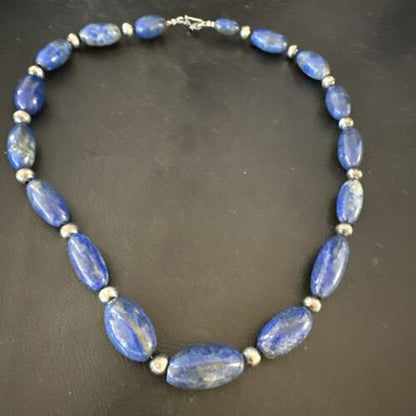 Navajo Blue Denim Lapis Chunky Necklace | Sterling Silver | 19" | Authentic Native American Handmade | 17486