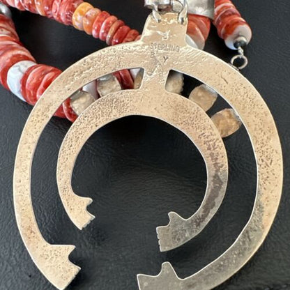 Navajo White Buffalo Spiny Oyster Naja Pendant Necklace | Sterling Silver | 25" | Authentic Native American Handmade | 17421