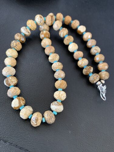 Navajo Sterling Silver Turquoise Picture Jasper Necklace Set | 19" | Authentic Native American Handmade | 1495