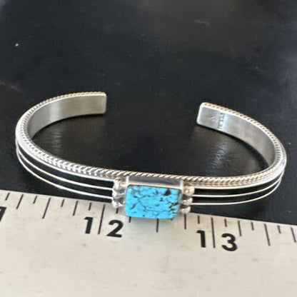 Navajo Blue Turquoise Cuff Bracelet | Sterling Silver | Authentic Native American Handmade | 15161