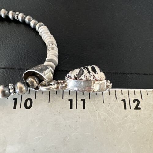 Navajo White Buffalo Turquoise Pendant Necklace | Sterling Silver | Authentic Native American Handmade | 17349