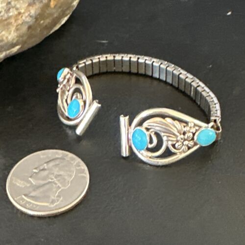 Navajo Blue Turquoise Watch Tips | Sterling Silver | Authentic Native American Old Pawn Jewelry | 15455