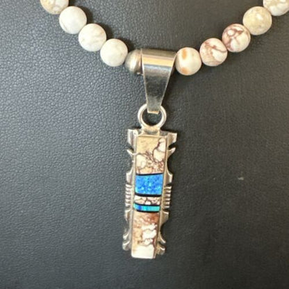 Wild Horse Blue Turquoise Pendant | Navajo Pearls | Sterling Silver Necklace 21" | Native American | 15667