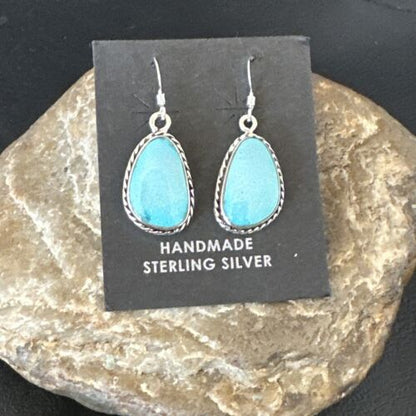 Navajo Blue Ridge Turquoise Dangle Earrings | Sterling Silver | Authentic Native American Handmade | 16512