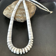 Men's White Howlite Heishi Necklace | Sterling Silver Graduated | Authentic Native American | 20" | 17396