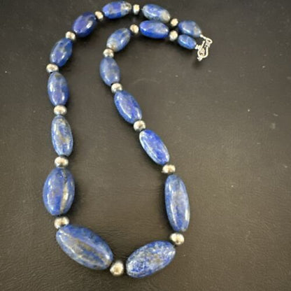 Navajo Blue Denim Lapis Chunky Necklace | Sterling Silver | 19" | Authentic Native American Handmade | 17486