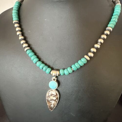 Navajo Wild Horse | Blue Kingman Turquoise Pendant Necklace | Sterling Silver | Authentic Native American Handmade | 17574