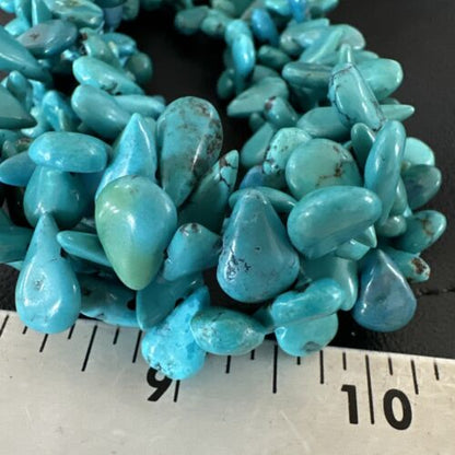 Navajo Teardrop Blue Turquoise Necklace | Sterling Silver Pearls | 19" 3 Strand | Authentic Native American Handmade | 17254