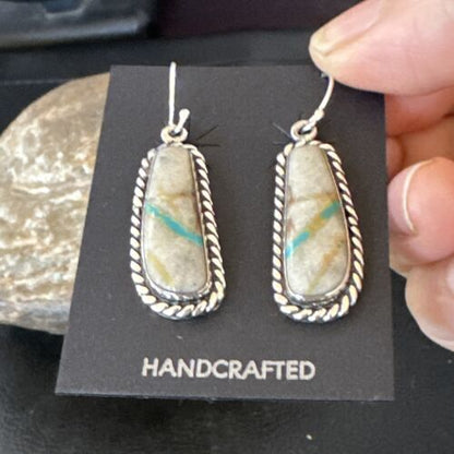Women's Blue Boulder Turquoise Dangle Earrings | Navajo Sterling Silver | Authentic Native American Handmade | 16501