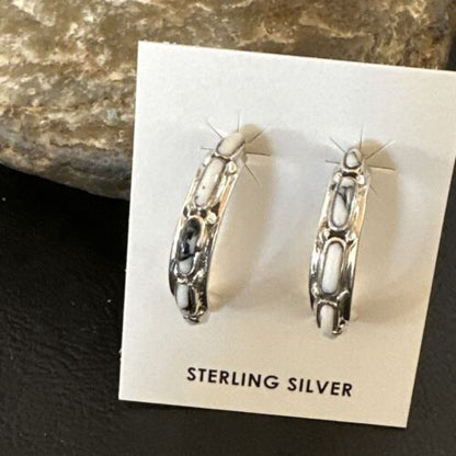 White Buffalo Turquoise Earrings | Sterling Silver | Southwestern Handmade | 1" | 16743