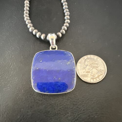 Navajo Blue Lapis Pendant with Pearls | Sterling Silver Necklace | 20" | Authentic Native American Handmade | 16665