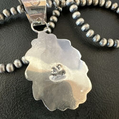 Men's White Buffalo Turquoise Pendant | Navajo Pearl Sterling Silver Necklace 21" | Handmade Jewelry | 17044