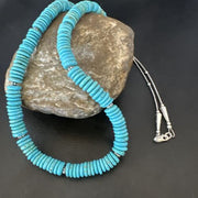 Men's Navajo Blue Turquoise Heishi Necklace | Sterling Silver | 24" | Authentic Native American Handmade | 16340