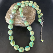 Navajo Blue Green Turquoise Necklace | Sterling Silver | 20" | Authentic Native American Handmade | 15253