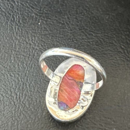 Navajo Turquoise Spiny Oyster Ring | Sterling Silver | Sz 8 | Authentic Native American Handmade | 16611